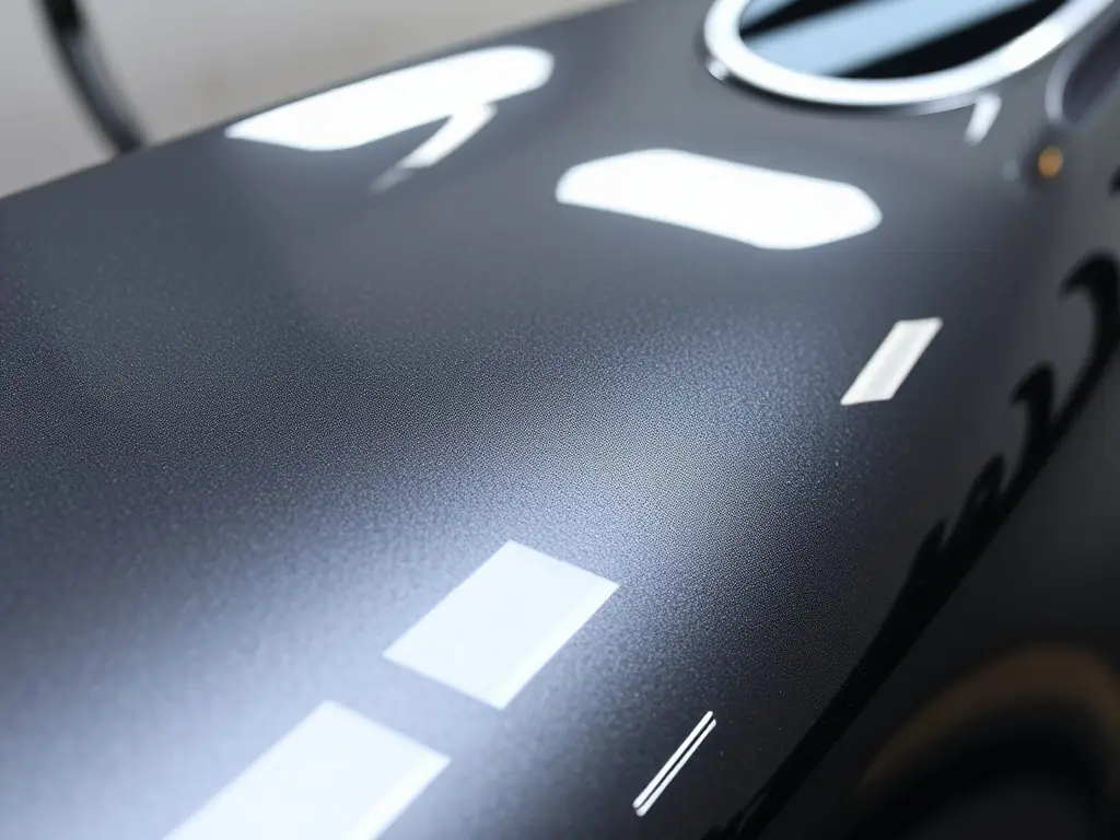 Close-up of a car's surface treated with ceramic coating, highlighting its glossy finish.